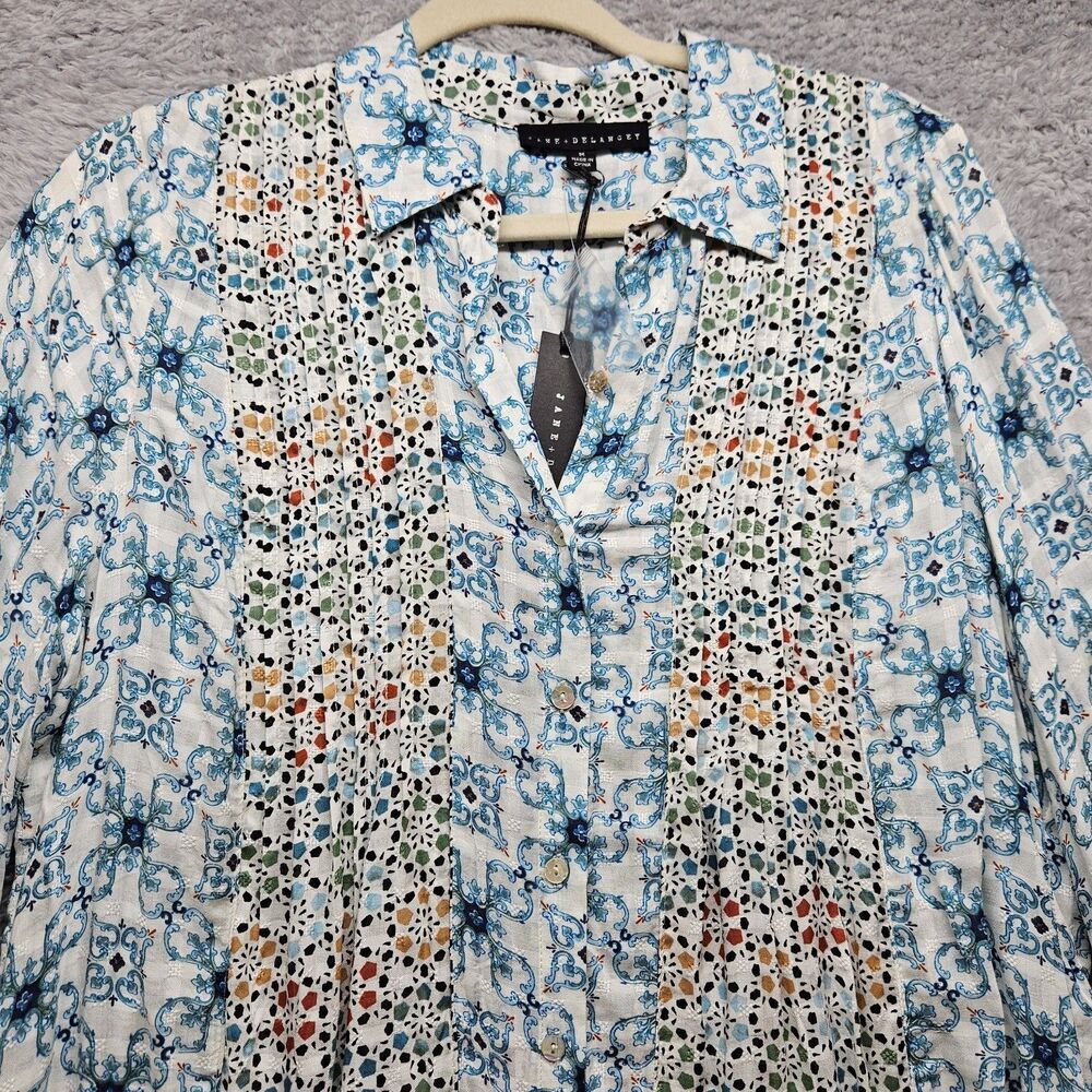 Jane Delancey Womens Patchwork Button Up Shirts Size Medium Colorful Lightweight - Picture 2 of 11